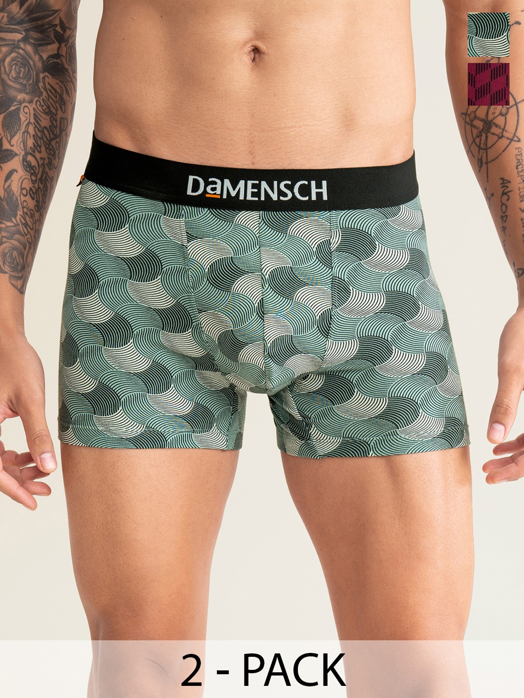 

DAMENSCH Men Pack of 2 Deo-Cotton Anti Bacterial Trunks DAM-NE-CTPT-T-EPB-AEG-PACK-2, Maroon