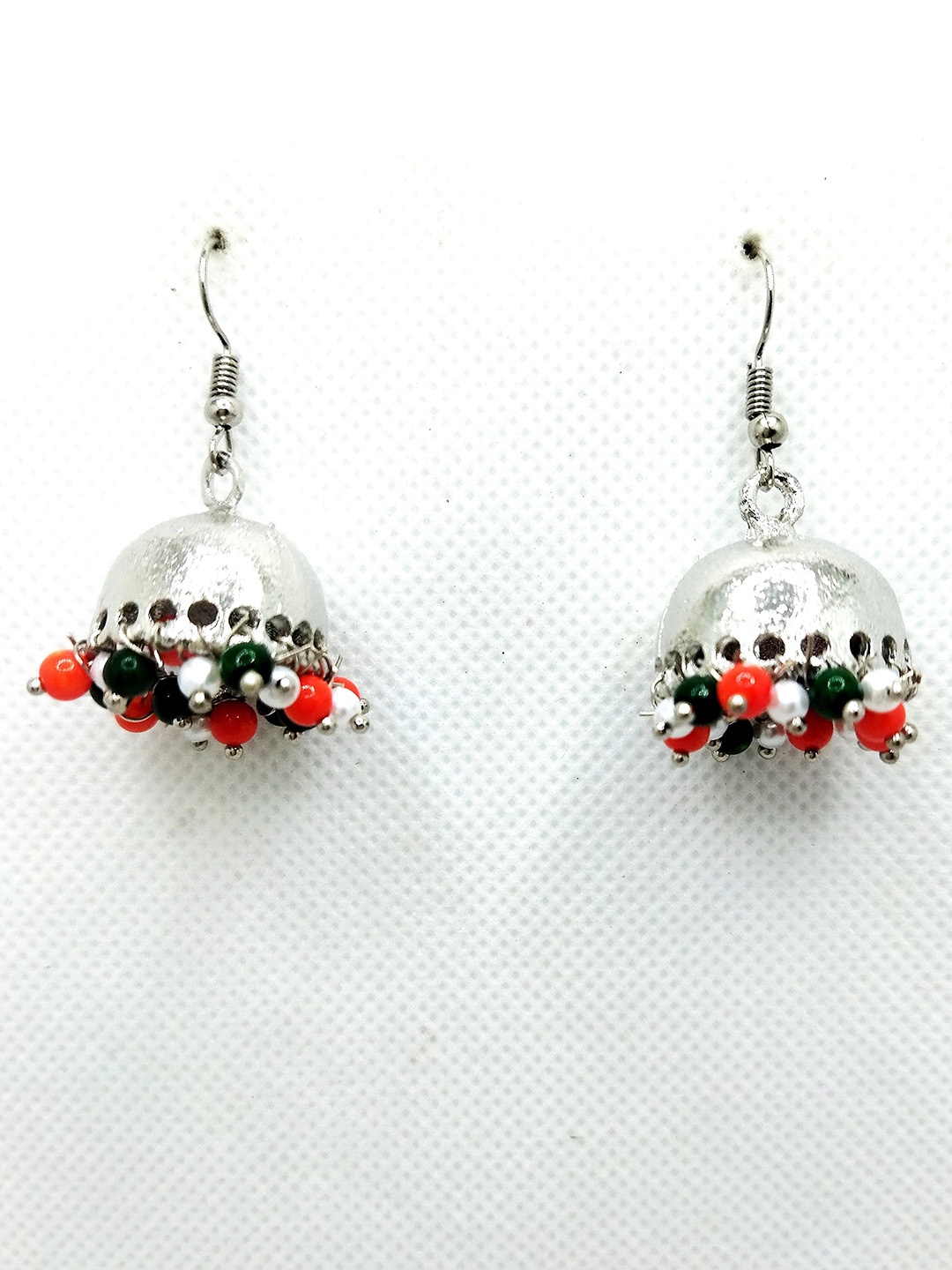 

Kshitij Jewels Silver-Plated Beaded Dome Shaped Jhumkas, Orange