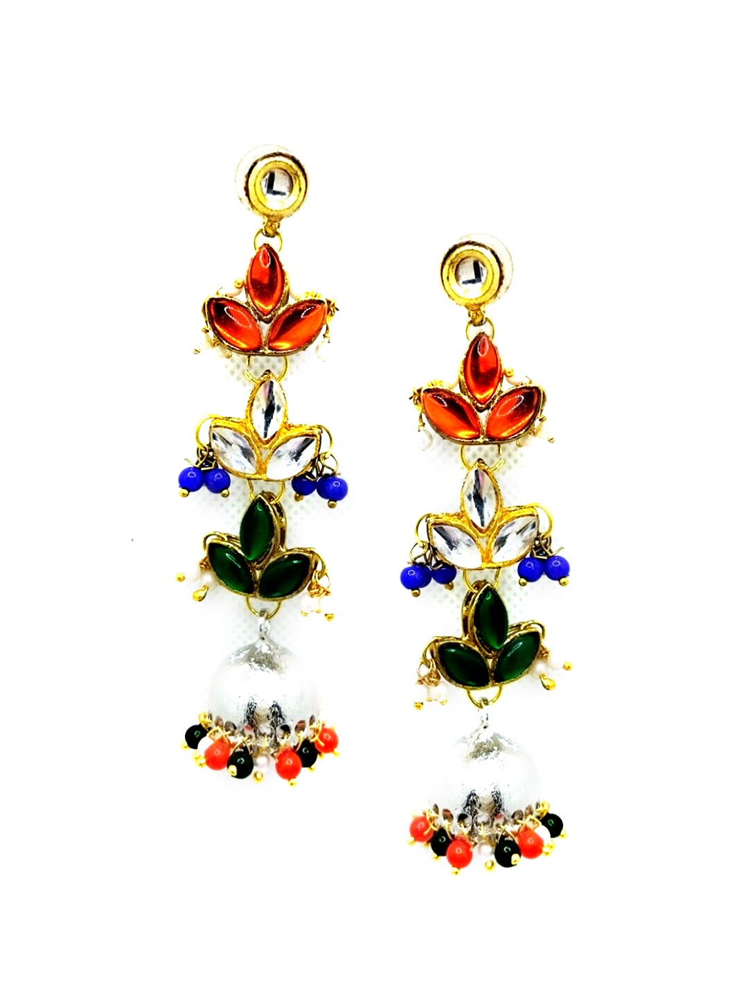

Kshitij Jewels Silver-Plated Stone Studded & Beaded Drop Earrings, Orange