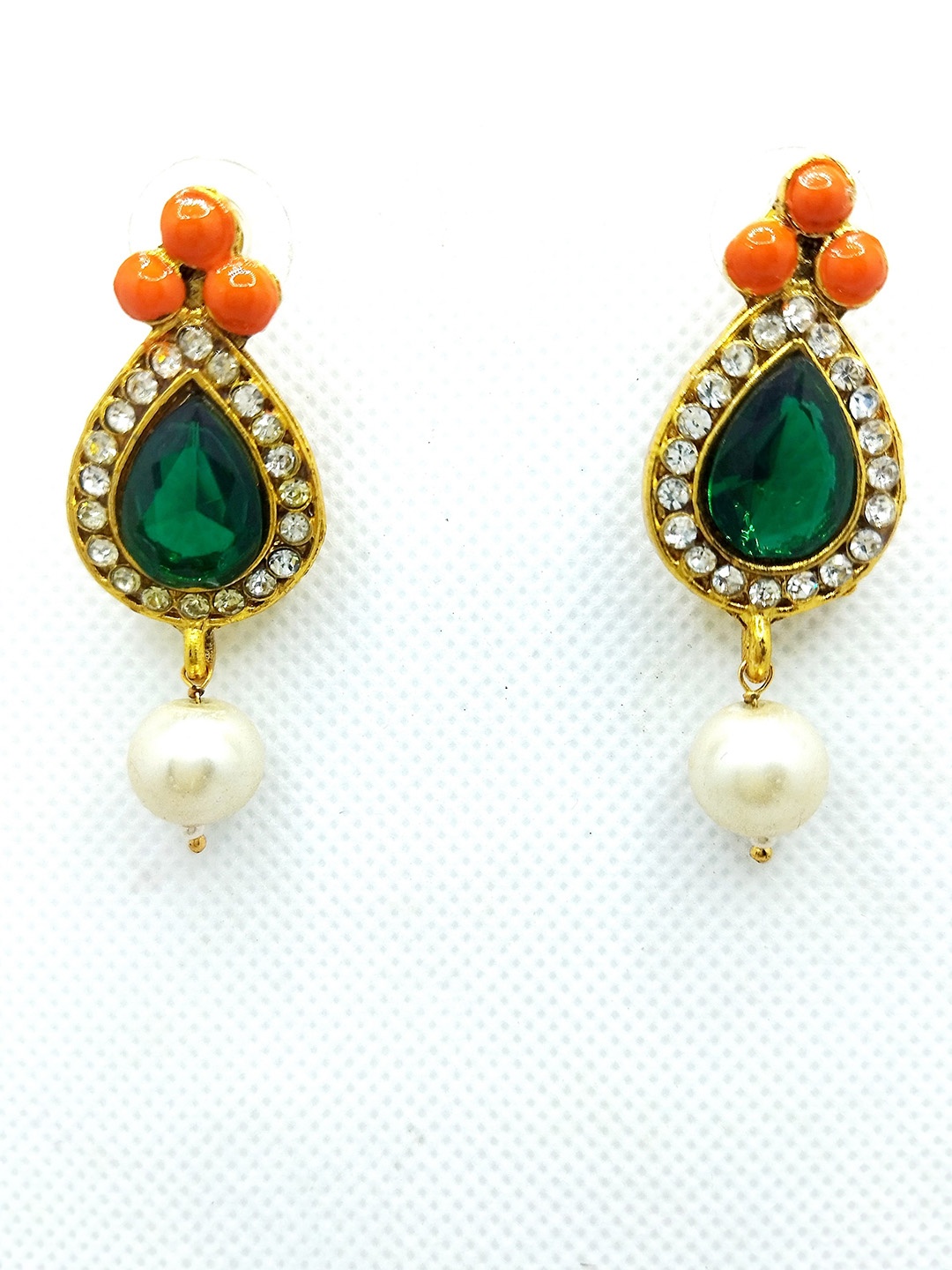 

Kshitij Jewels Gold-Plated Stone Studded & Beaded Teardrop Shaped Drop Earrings, Orange