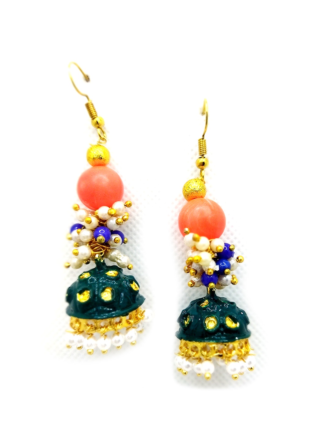 

Kshitij Jewels Gold-Plated Beaded Dome Shaped Jhumkas, Orange
