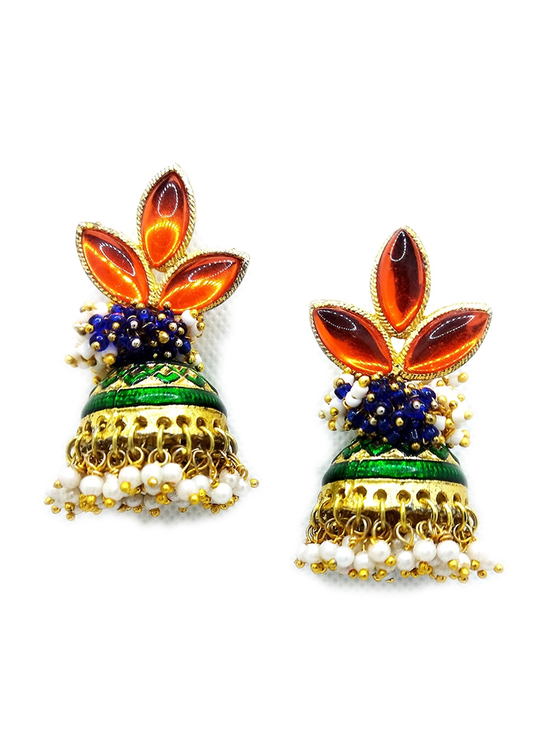 

Kshitij Jewels Gold-Plated Stone Studded & Beaded Dome Shaped Jhumkas, Orange