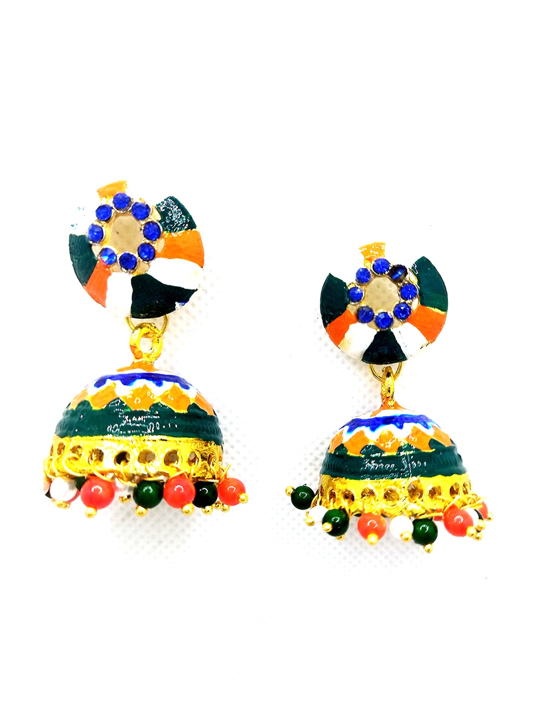 

Kshitij Jewels Gold-Plated Dome Shaped Jhumkas Earrings, Green