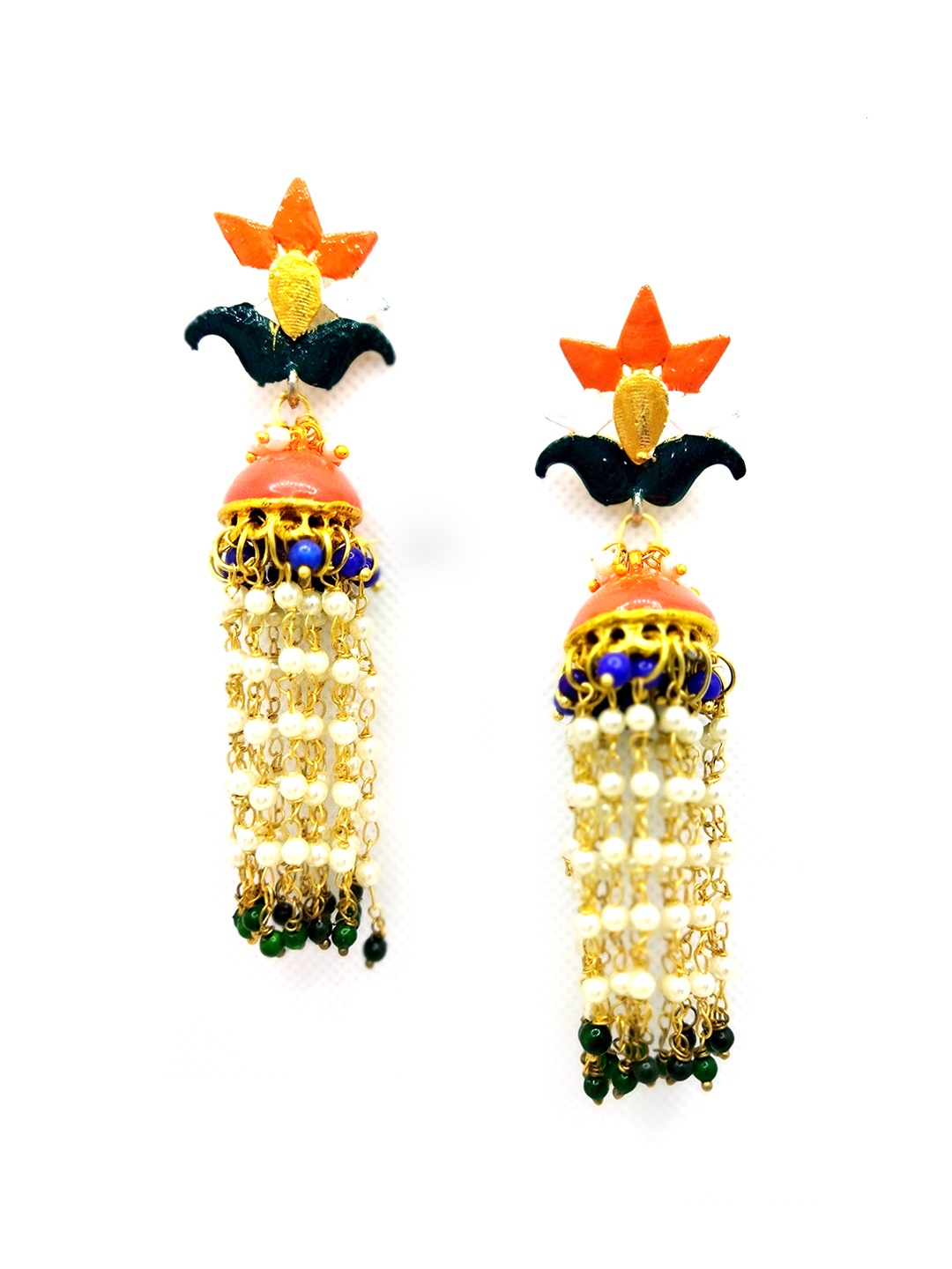 

Kshitij Jewels Gold-Plated Artificial Beaded Contemporary Jhumkas, Orange