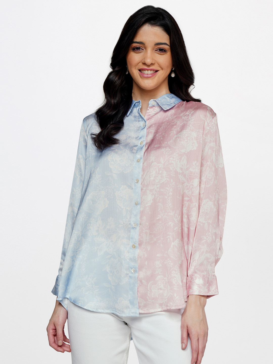 

AND Floral Printed Shirt Style Top, Blue