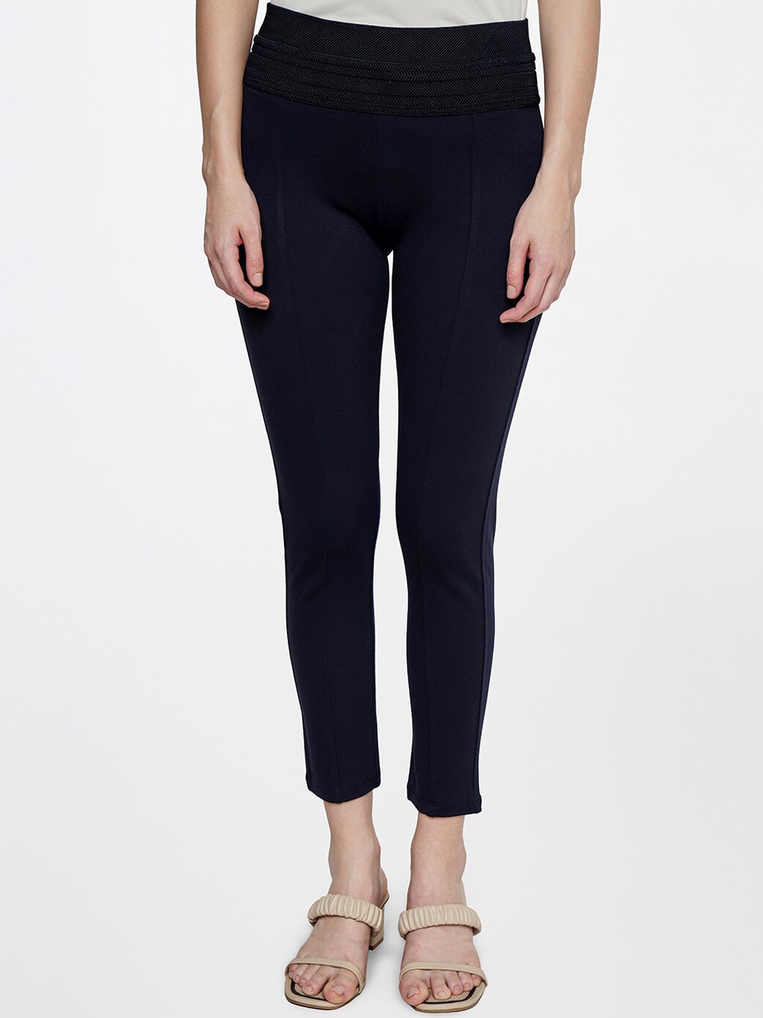 

AND Women Tapered Fit Trousers, Navy blue