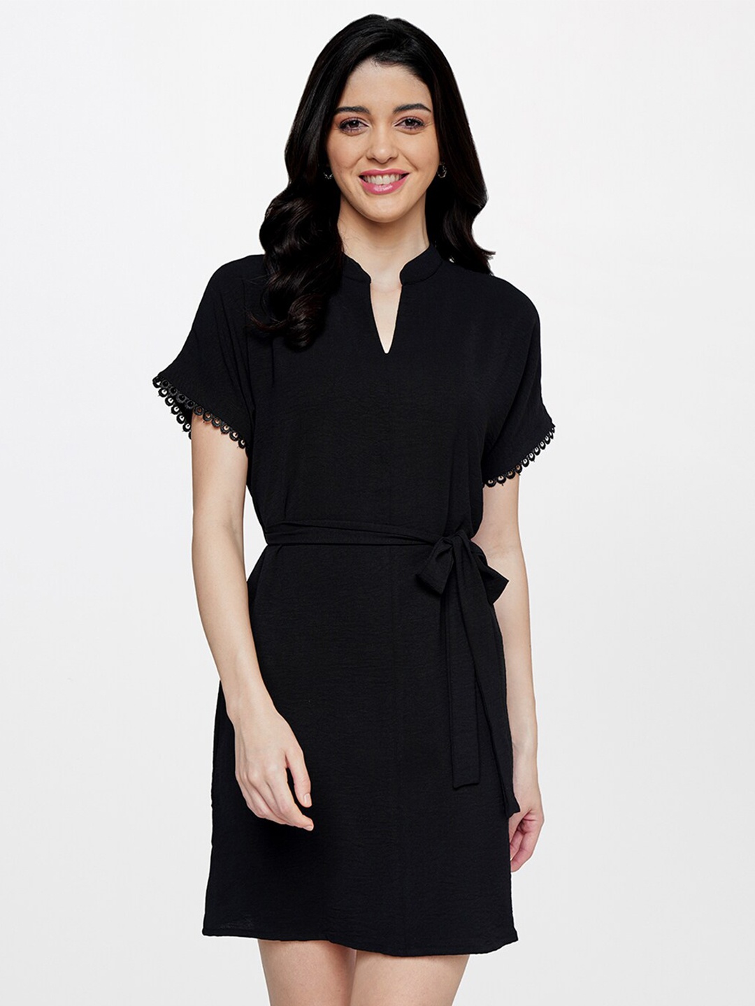 

AND Belted A-Line Dress, Black