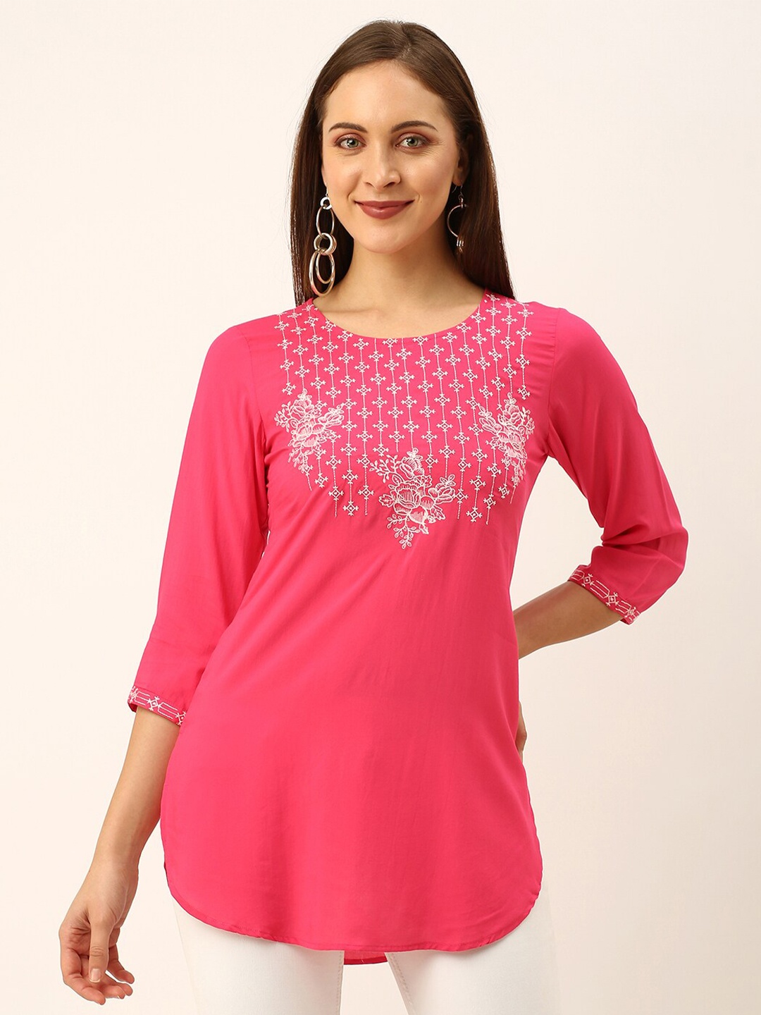 

ZOLA Floral Embroidered Yoke Tunic, Pink