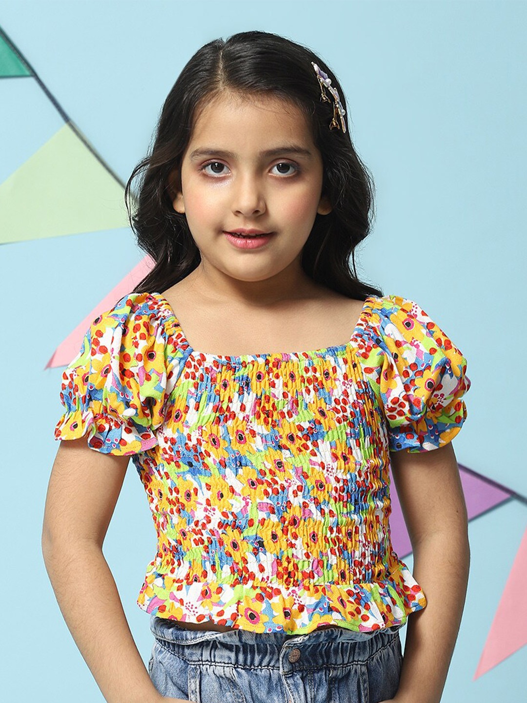 

Biba Girls Floral Print Blouson Top, Yellow
