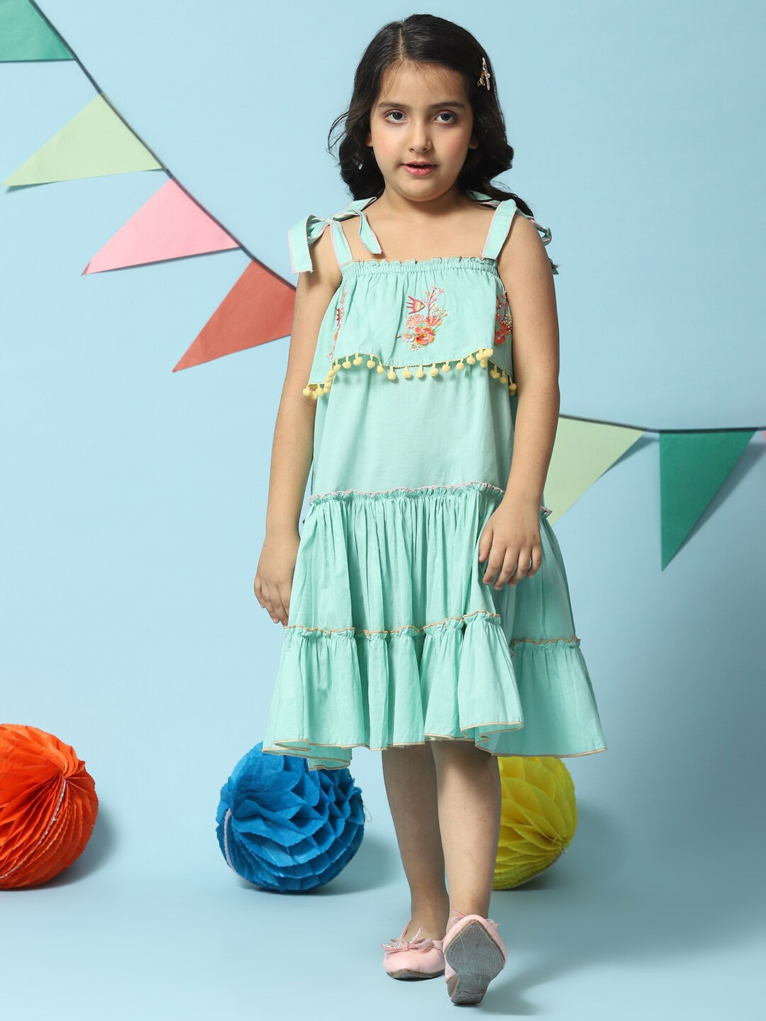 

Biba Girls Embroidered A-Line Cotton Dress, Blue