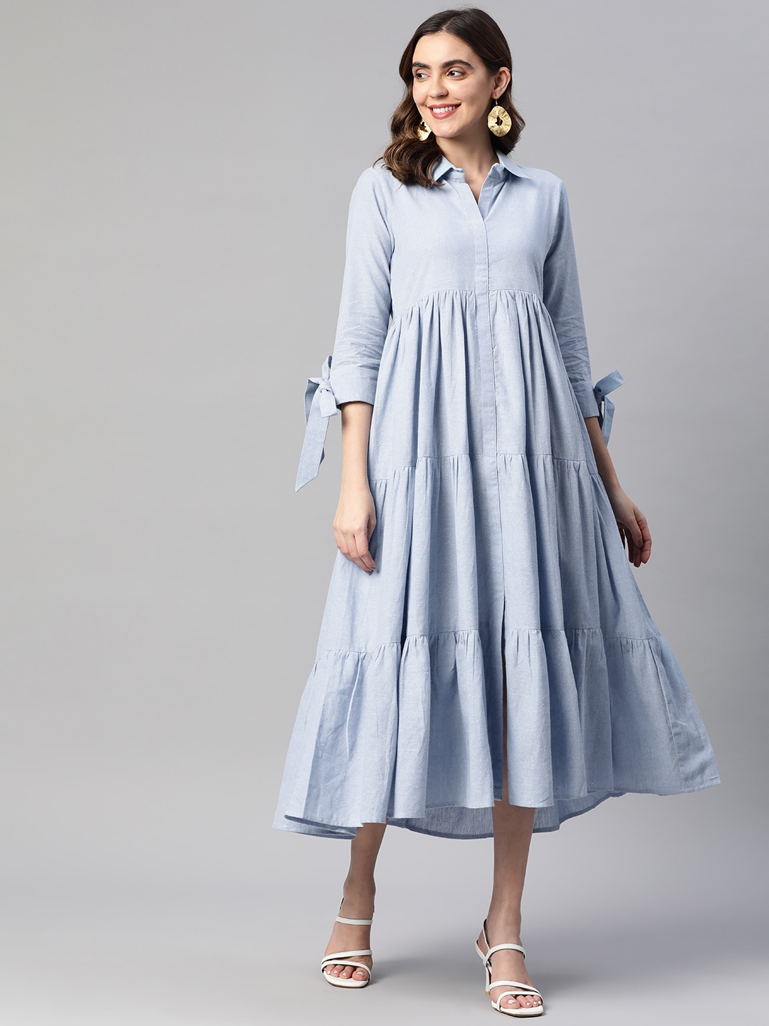 

MBE Shirt Tiered Midi Dress, Blue