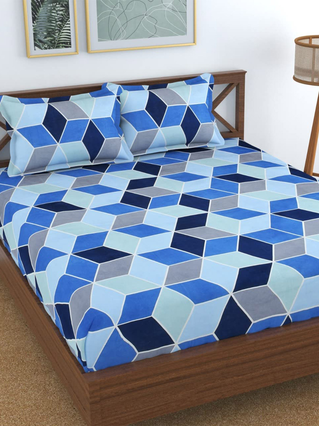

Bajo's Blue & Grey Geometric 210 TC Flat Queen Bedsheet with 2 Pillow Covers