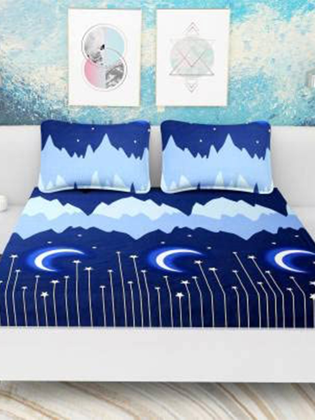 

Bajo's Navy Blue & White 210 TC Flat Queen Bedsheet with 2 Pillow Covers