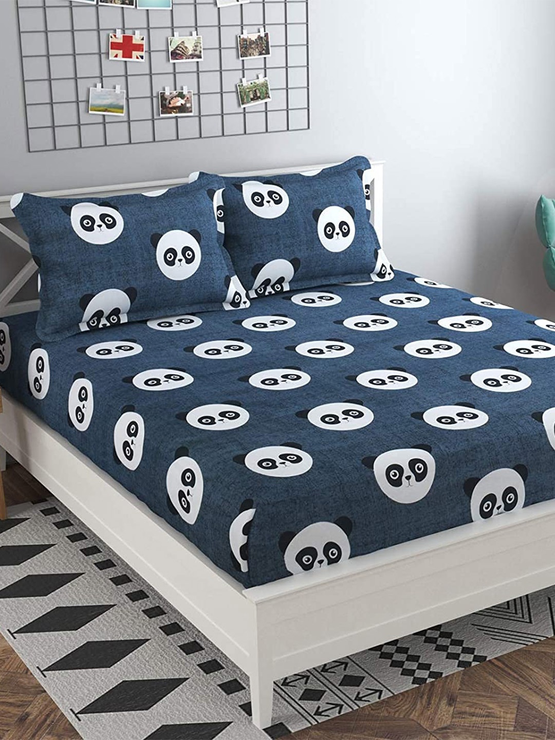 

Bajo's Blue & White Cartoon Characters 210 TC Flat Queen Bedsheet with 2 Pillow Covers
