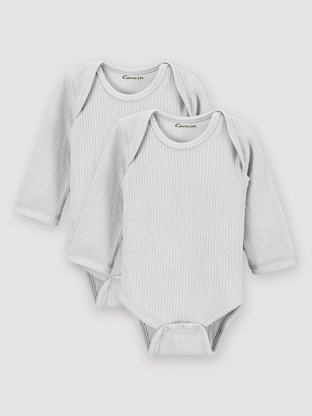 

Kanvin Infants Girls Pack of 2 Ribbed Envelope Neck Thermal Bodysuit, Grey