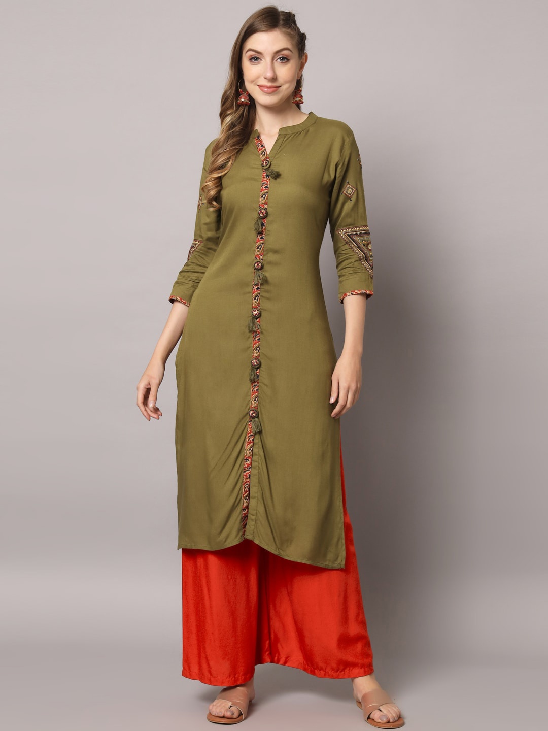 

PREKSHA Embroidered Thread Work Kurta, Green