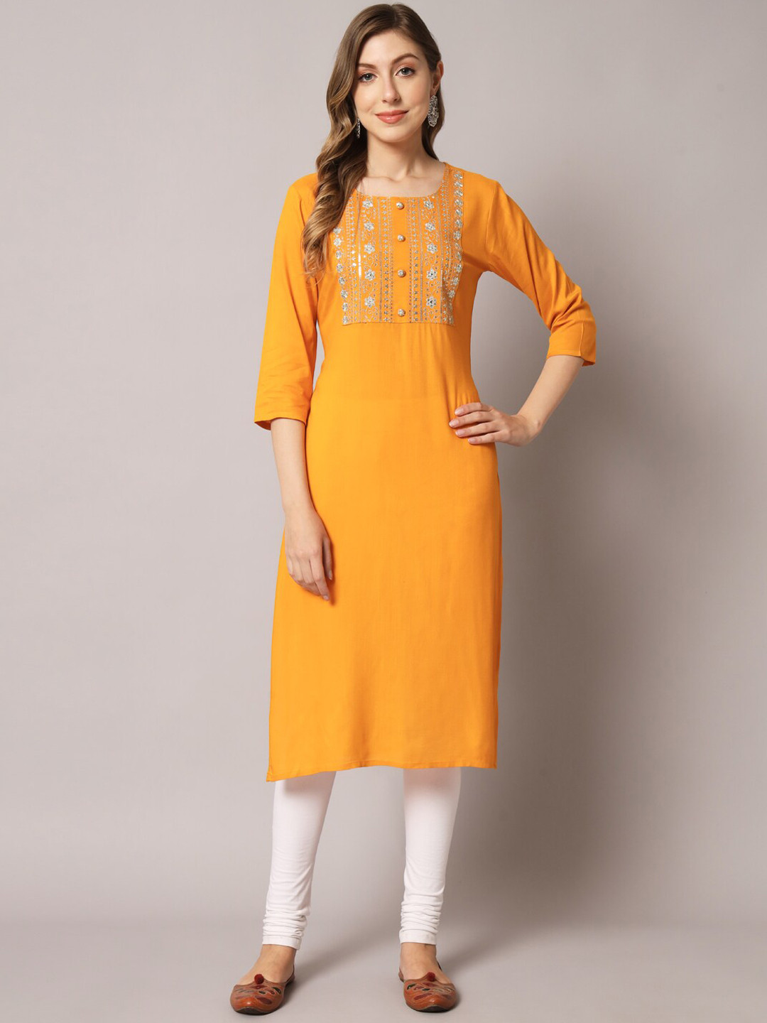 

PREKSHA Women Ethnic Motifs Embroidered Kurta, Yellow