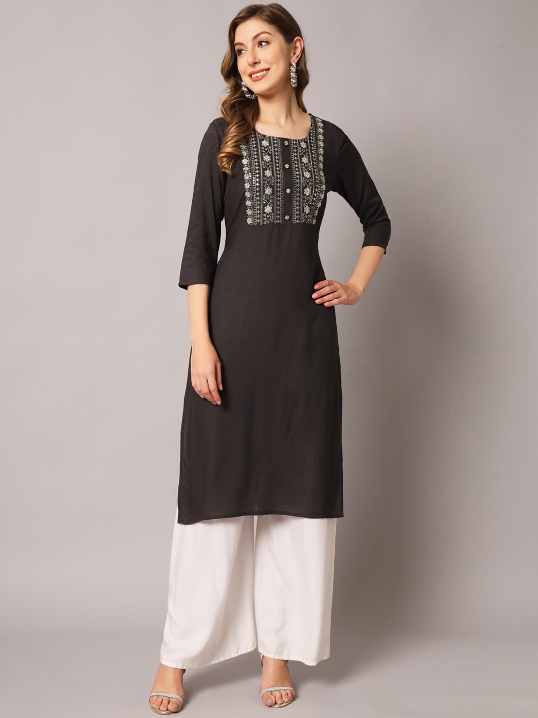 

PREKSHA Women Yoke Design Sequinned Kurta, Grey