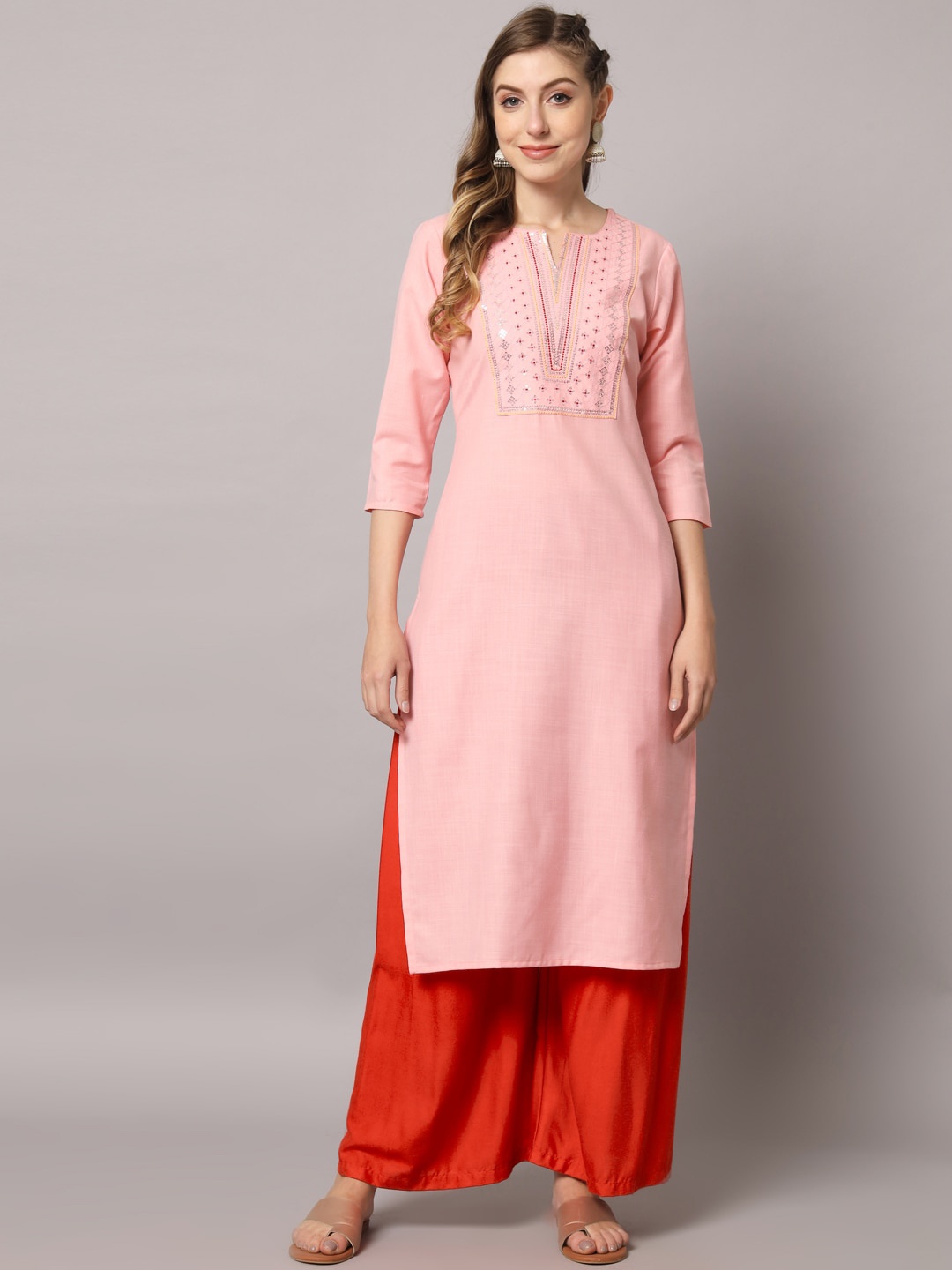 

PREKSHA Women Yoke Design Kurta, Peach