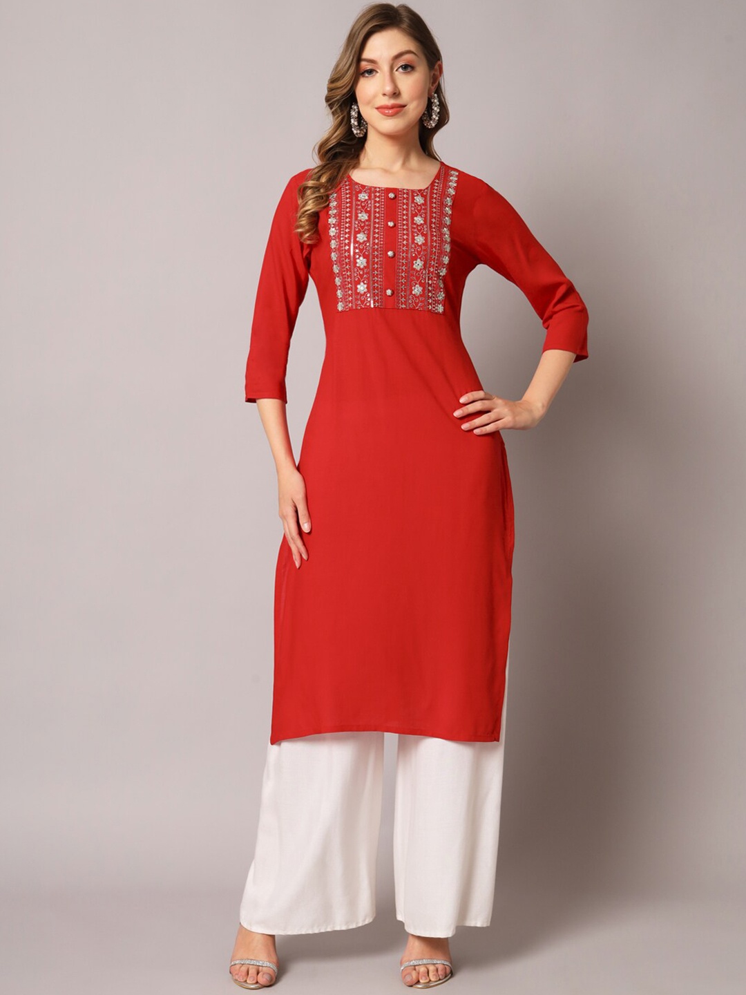 

PREKSHA Women Ethnic Motifs Yoke Design Kurta, Red