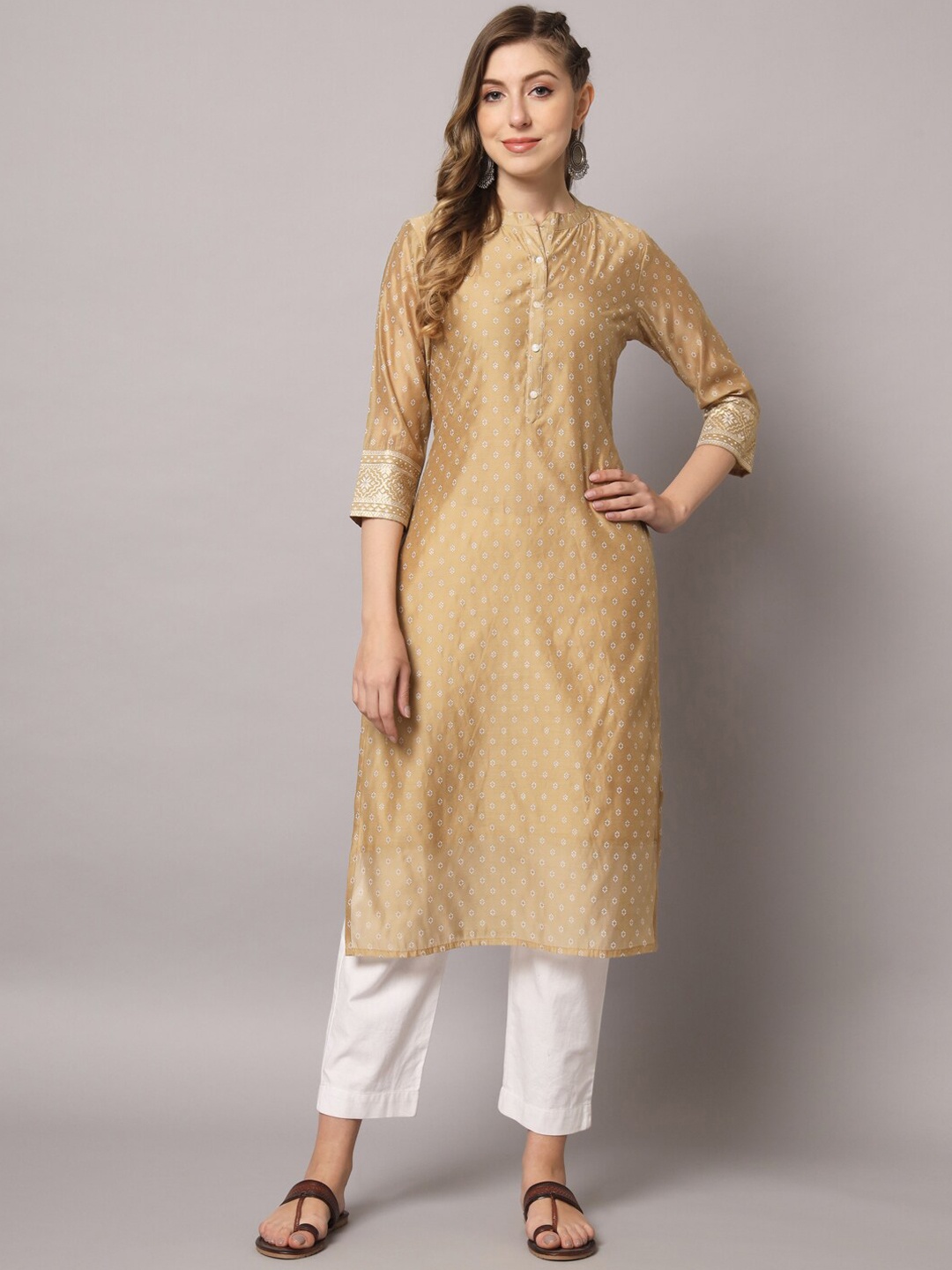 

PREKSHA Women Printed Kurta, Beige