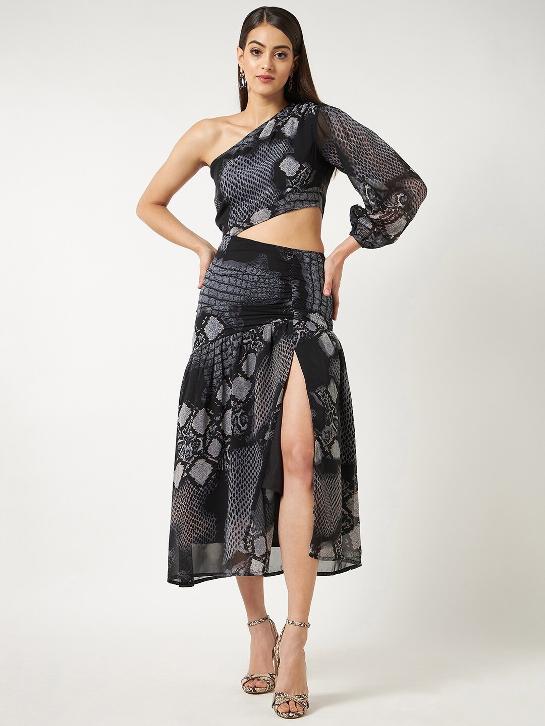 

Zima Leto Printed One Shoulder Dress, Black
