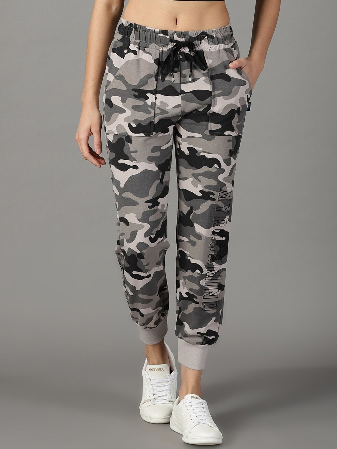 

SHOWOFF Women Camouflage Printed Regular Fit Joggers, Grey