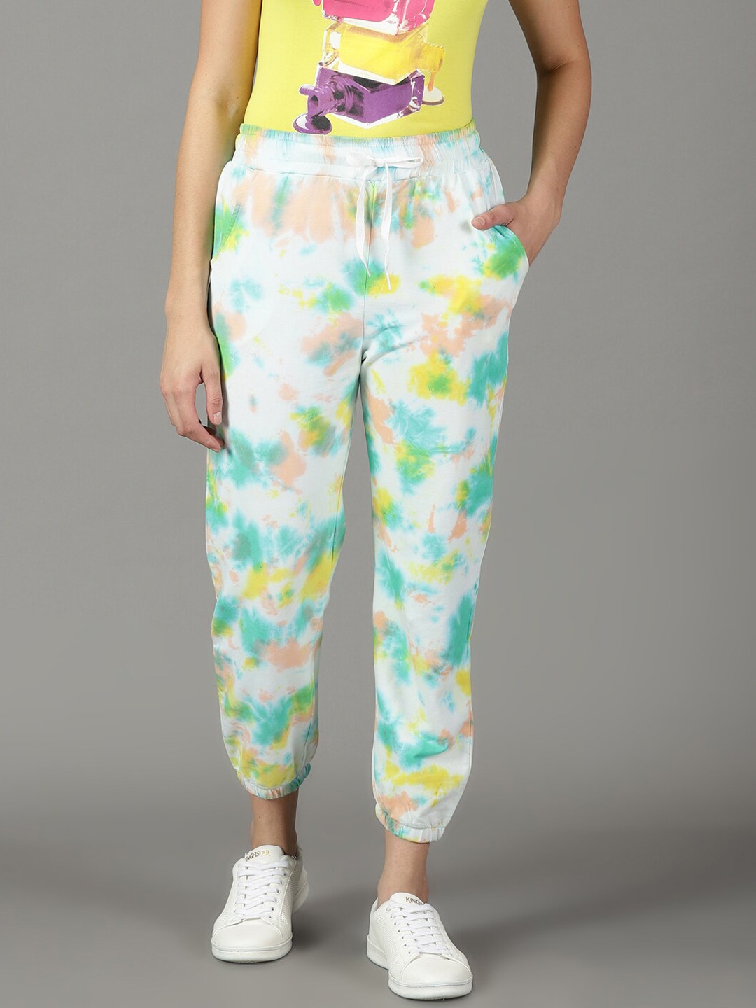 

SHOWOFF Women Tie & Dye Printed Regular Fit Joggers, Off white