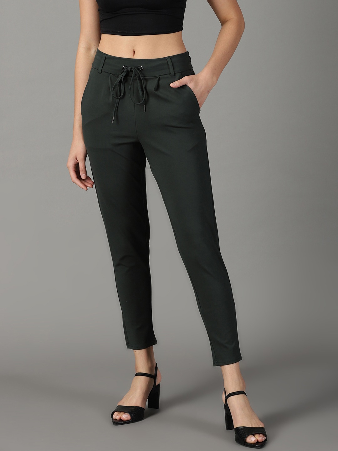 

SHOWOFF Women Mid-Rise Easy Wash Trousers, Green