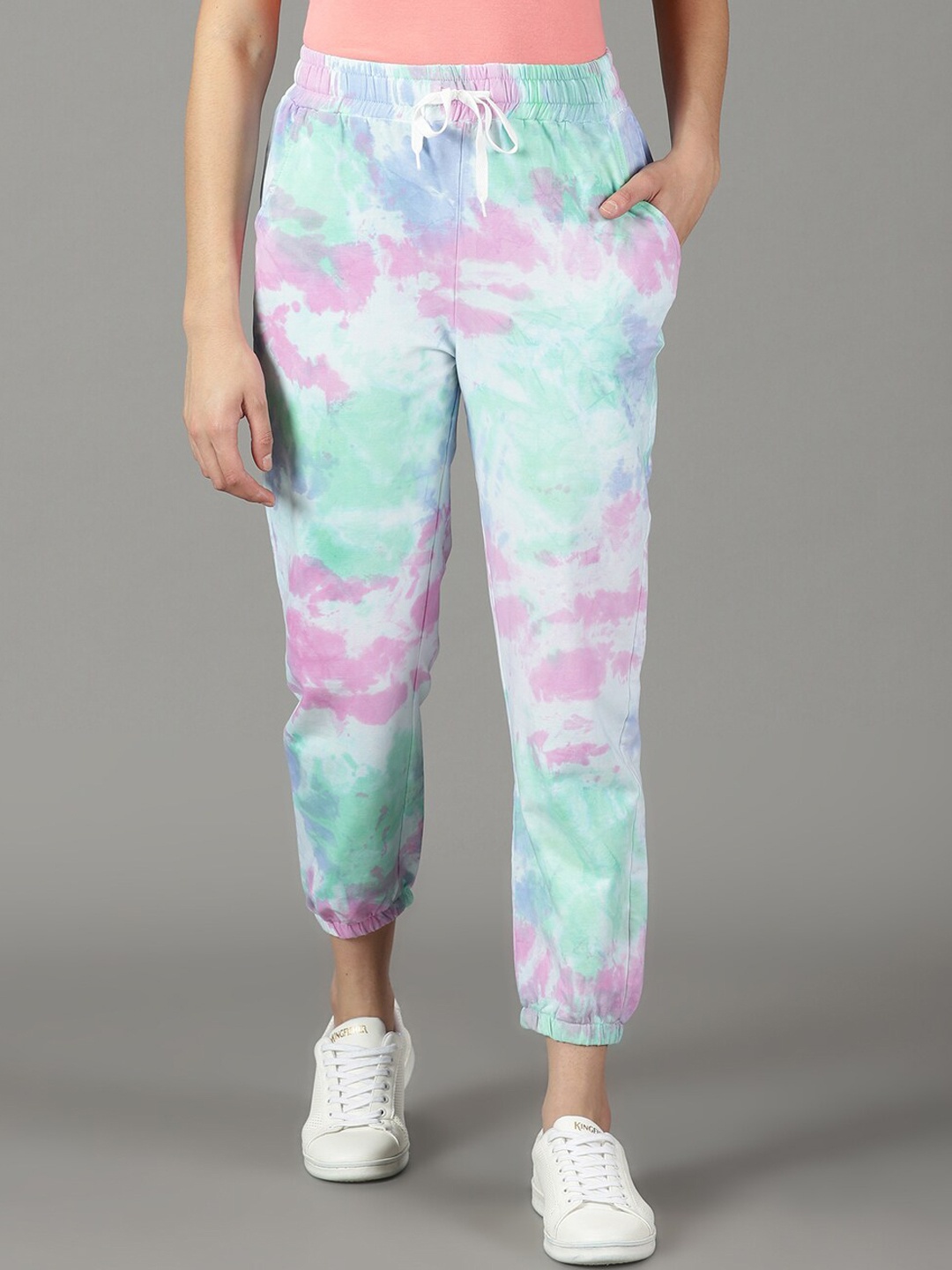 

SHOWOFF Women Mid-Rise Tie and Dye Regular Fit Joggers, White
