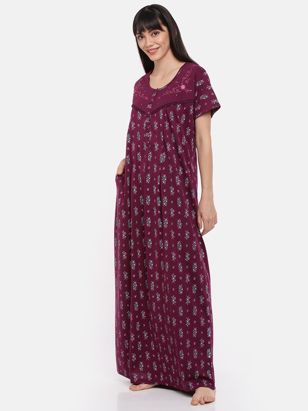 

9shines Label Floral Printed Maternity Maxi Nightdress, Purple
