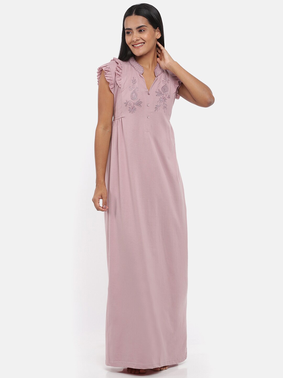 

9shines Label Floral Embroidered Maxi Nightdress, Pink