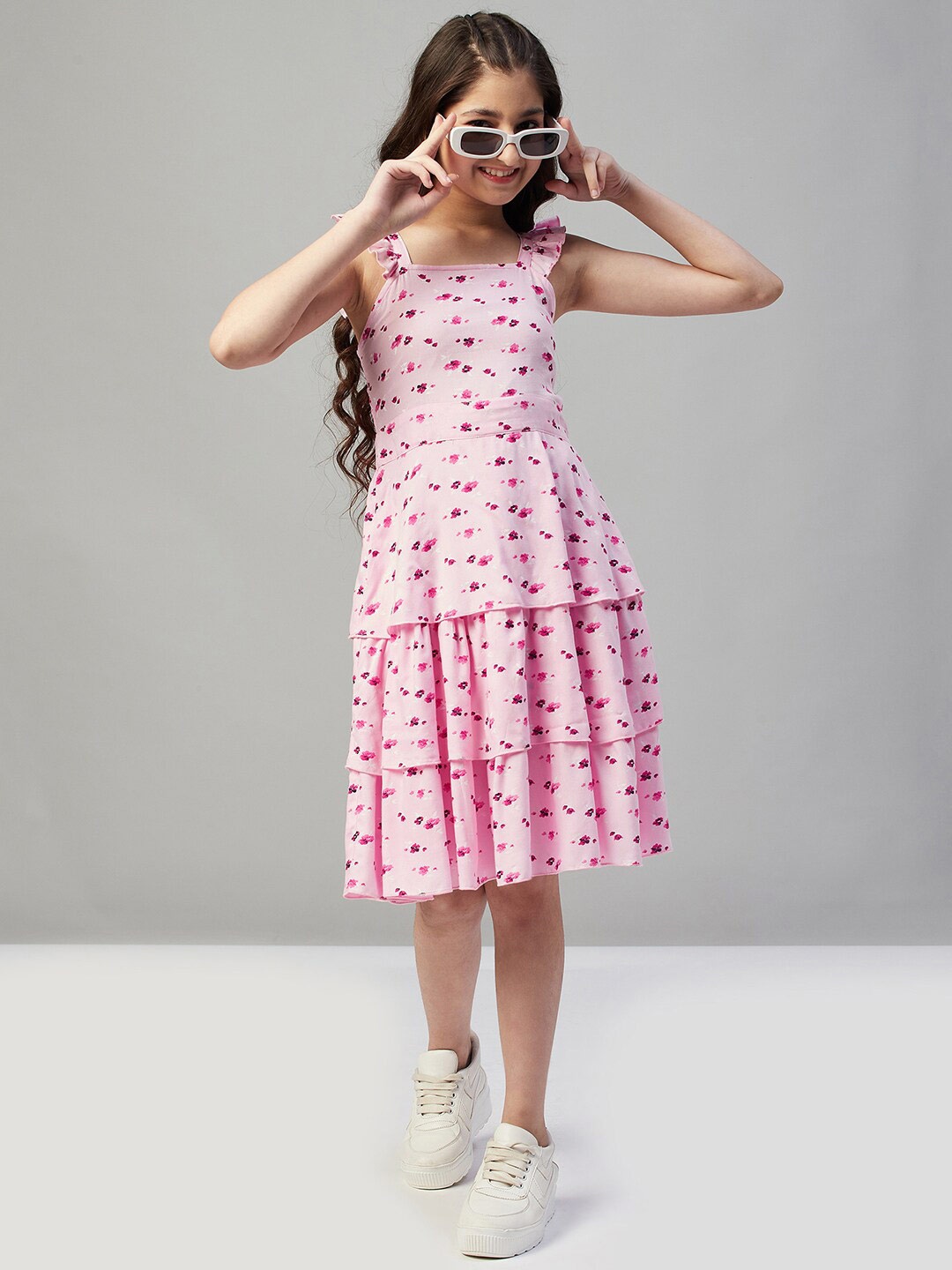 

Stylo Bug Girls Floral Layered Dress, Pink