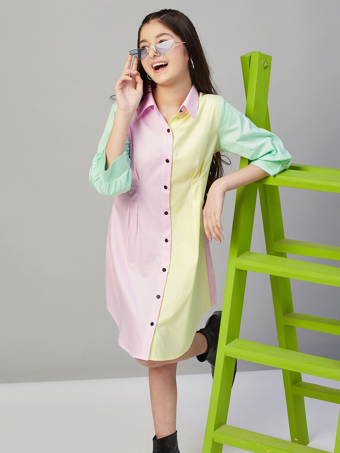 

Stylo Bug Puffed Sleeve Cotton Shirt Dress, Pink