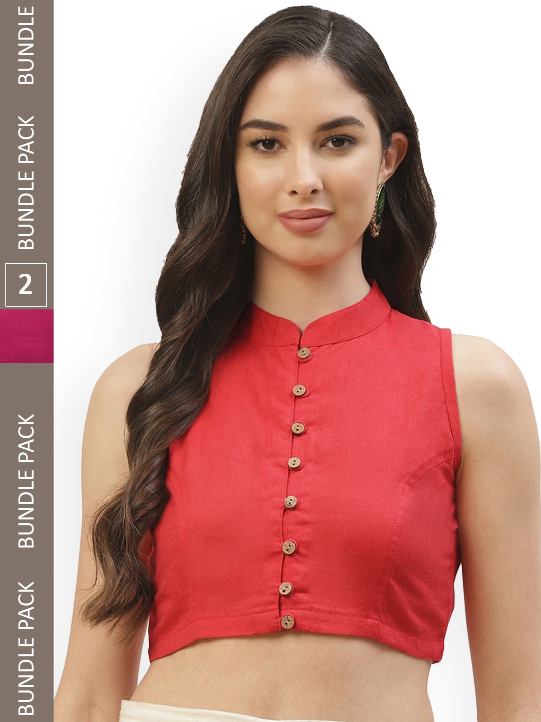 

Molcha Pack Of 2 Pure Cotton Saree Blouse, Red