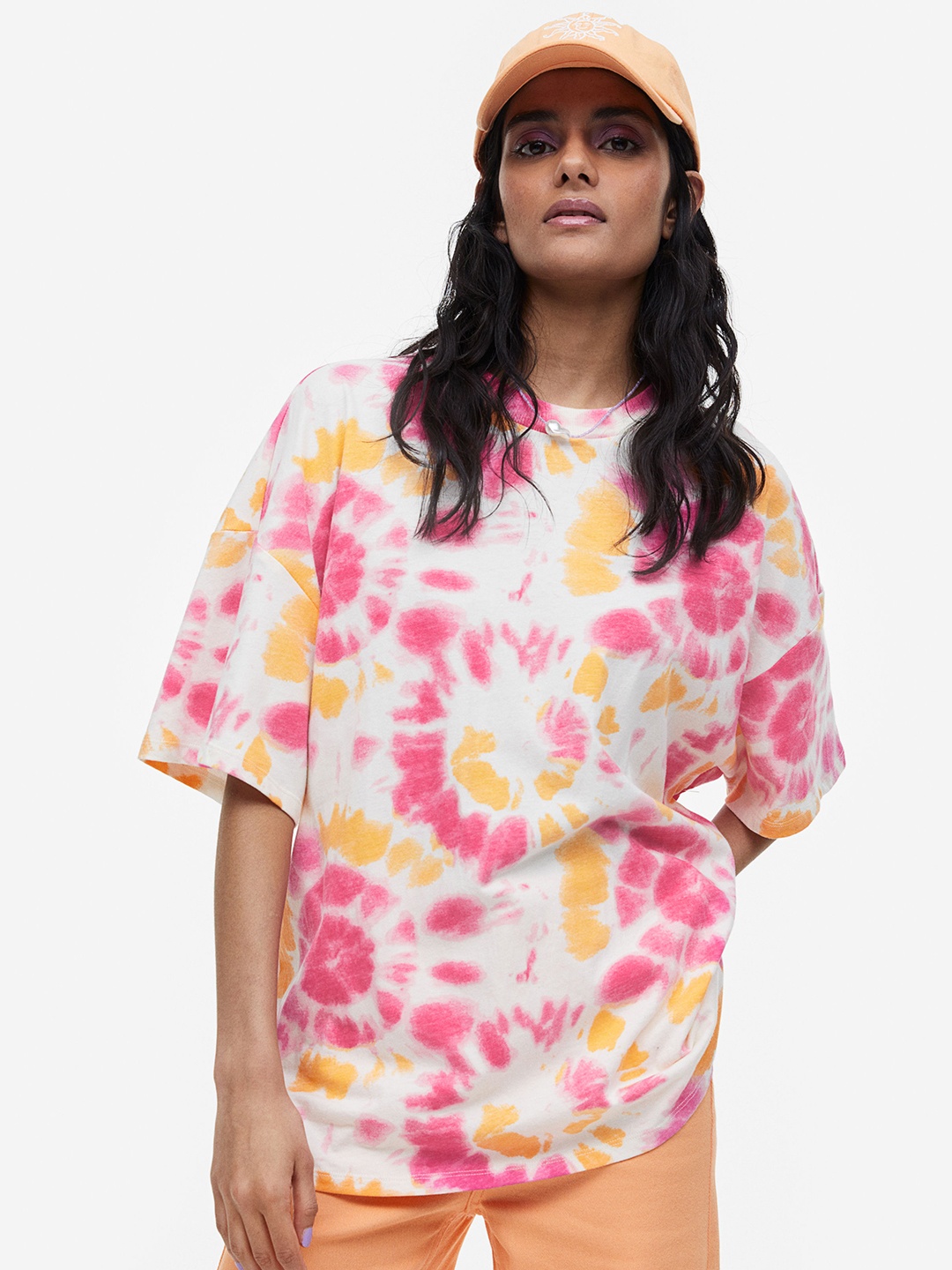 

H&M Women Oversized Printed T-Shirt, Beige