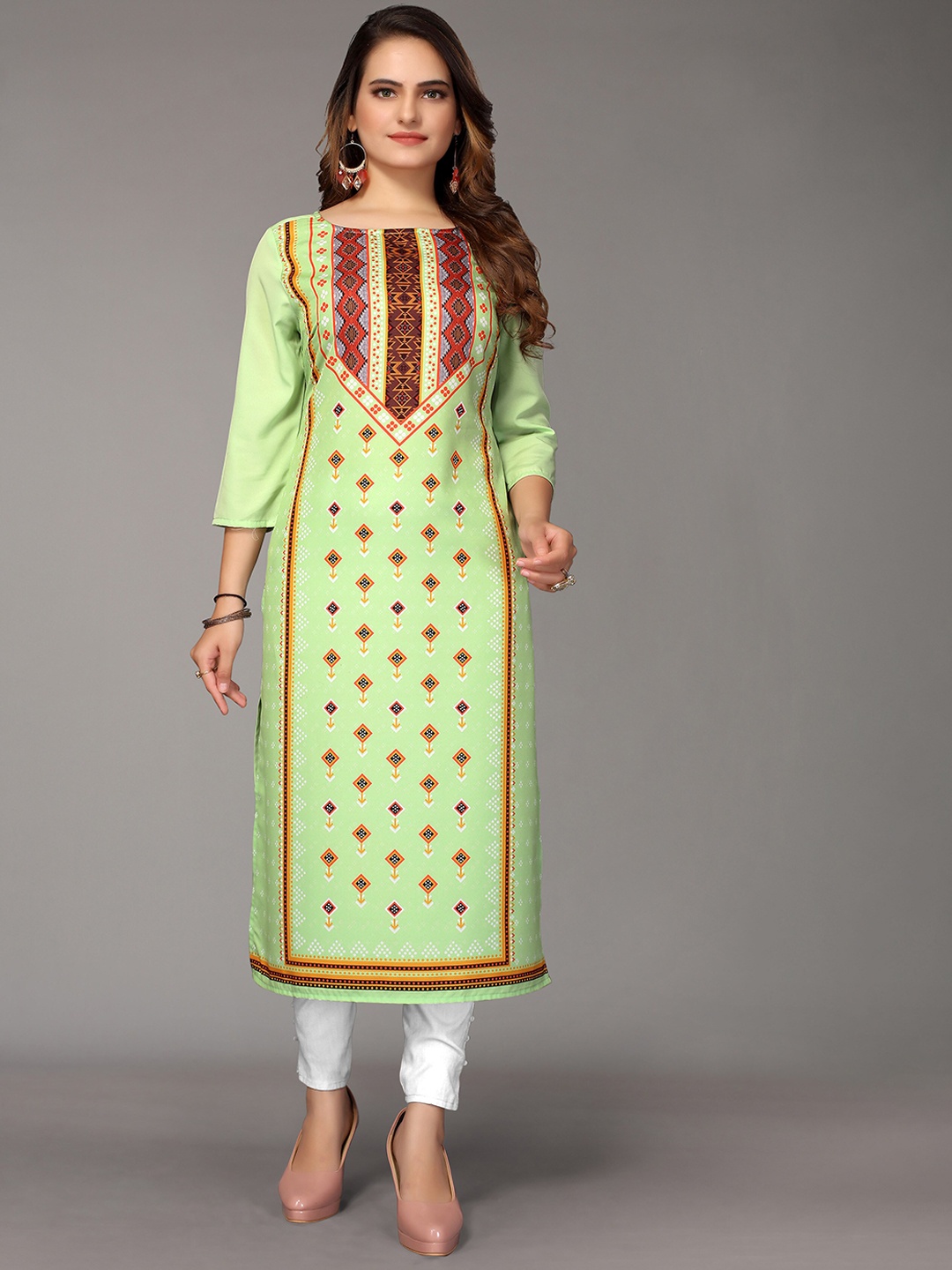 

Nimayaa Women Geometric Printed Crepe Kurta, Green