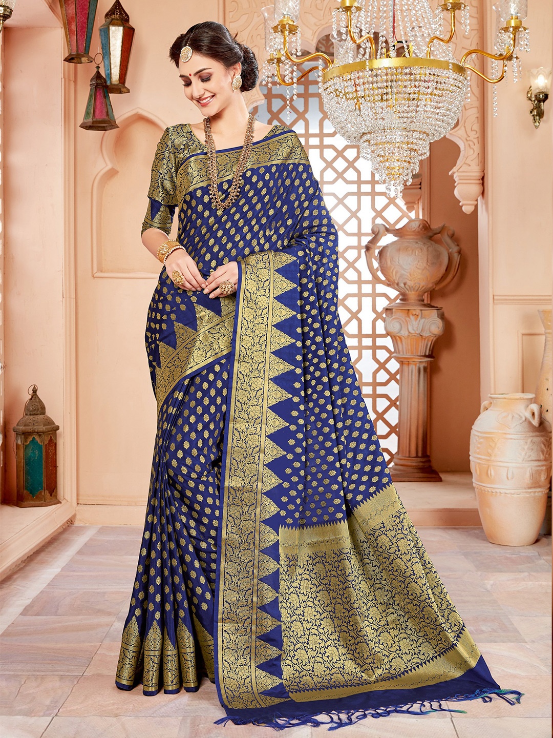 

MS RETAIL Woven Design Zari Kanjeevaram Saree, Blue