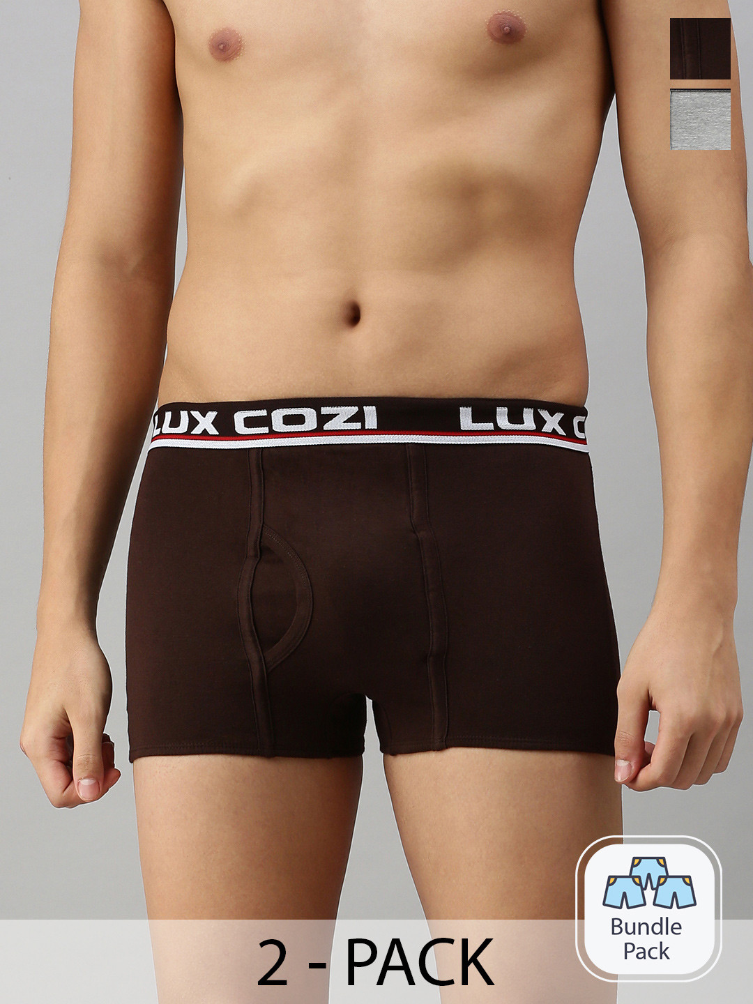 

Lux Cozi Pack Of 2 Pure Cotton Mid-Rise Basic Trunks, Brown