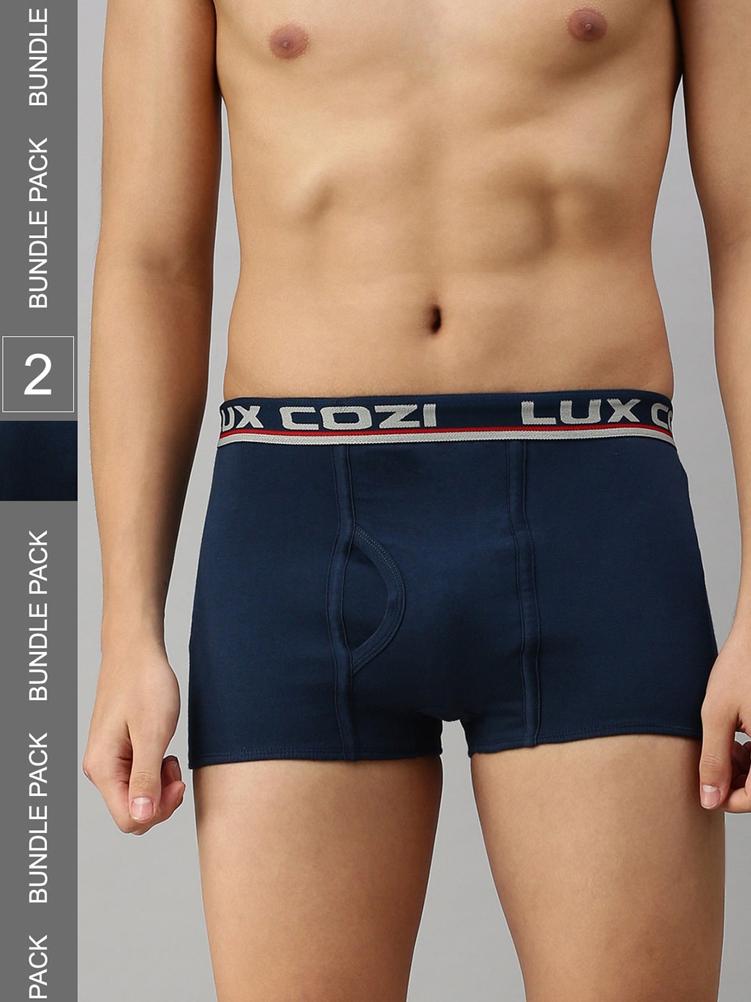 

Lux Cozi Men Pack Of 2 Pure Cotton Mid-Rise Basic Solid Semi-Long Trunks, Navy blue