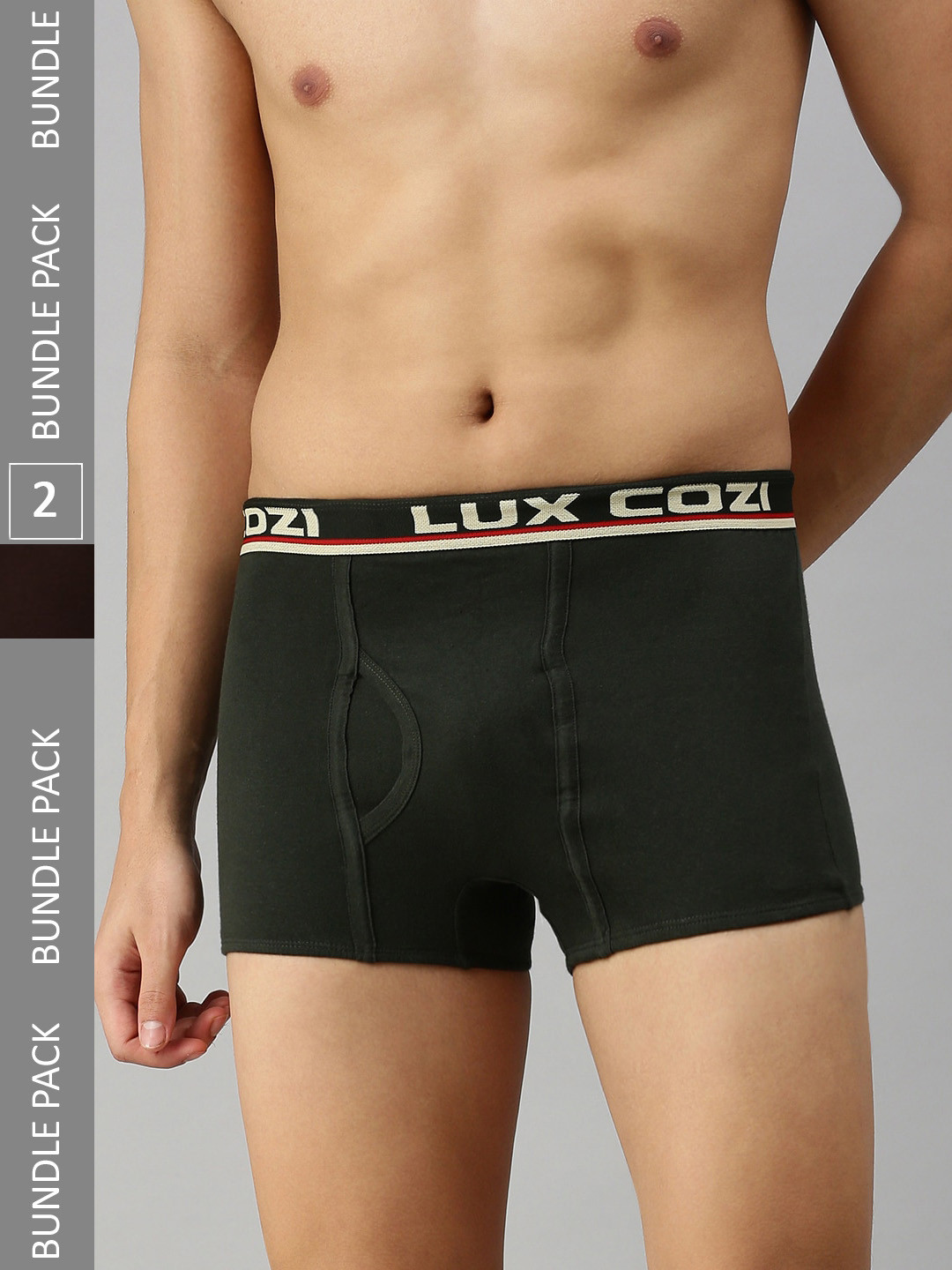 

Lux Cozi Men Pack Of 2 Mid-Rise Pure Cotton Trunks COZI_BIGSHOT_SLP_BRN_DG_2PC, Brown