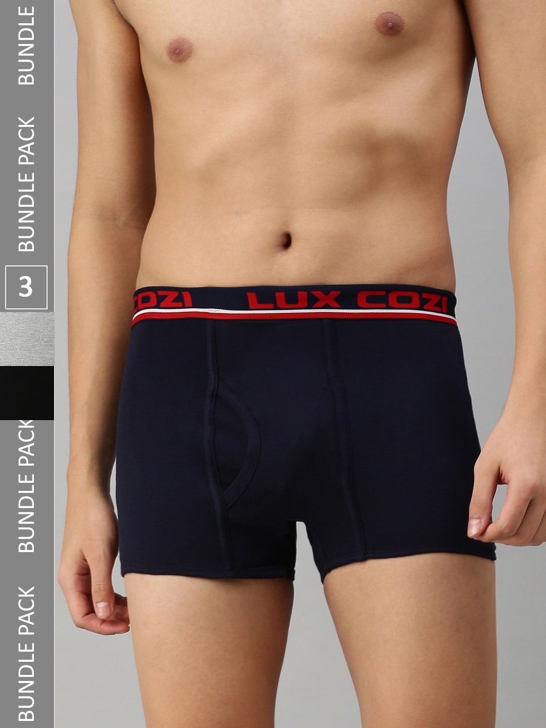 

Lux Cozi Men Pack Of 3 Mid-Rise Trunks COZI_BIGSHOT_SLP_BLK_GM_NB_3PC, Navy blue