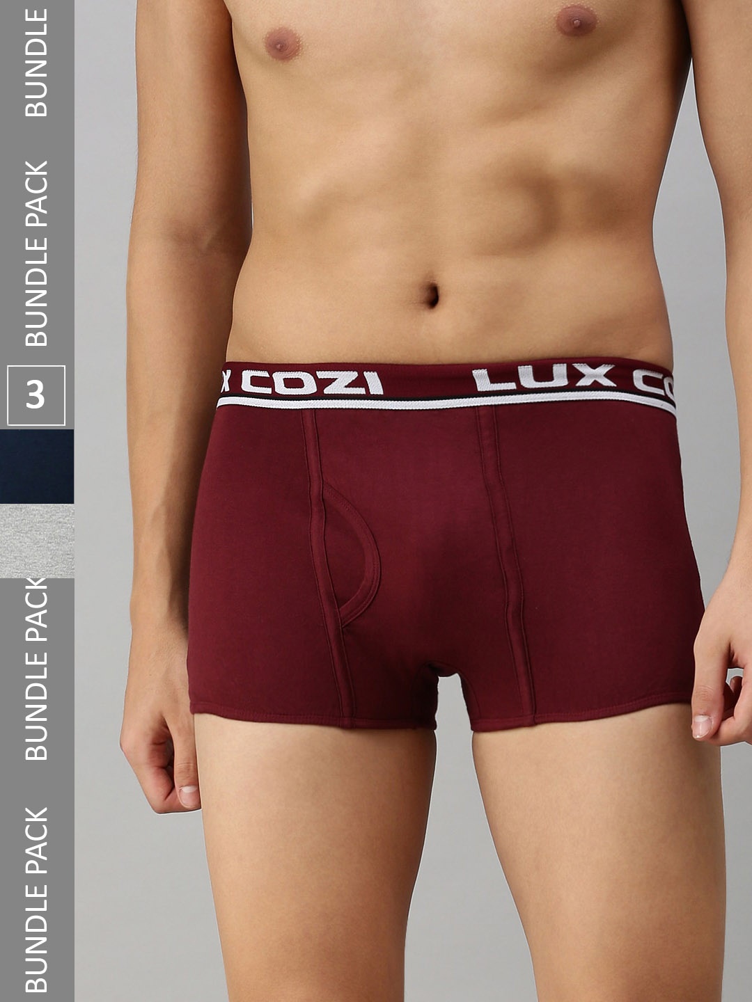 

Lux Cozi Men Pack Of 3 Mid-Rise Trunks COZI_BIGSHOT_SLP_GM_MRN_MBU_3PC, Grey melange