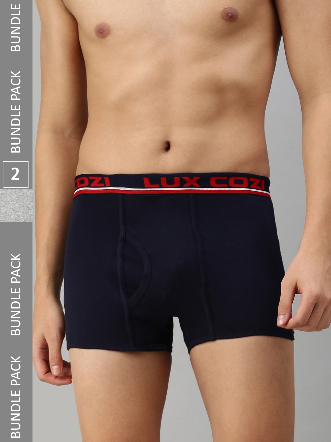 

Lux Cozi Men Pack of 2 Mid-Rise Short Length Trunks COZI_BIGSHOT_SLP_GM_NB_2PC, Grey melange