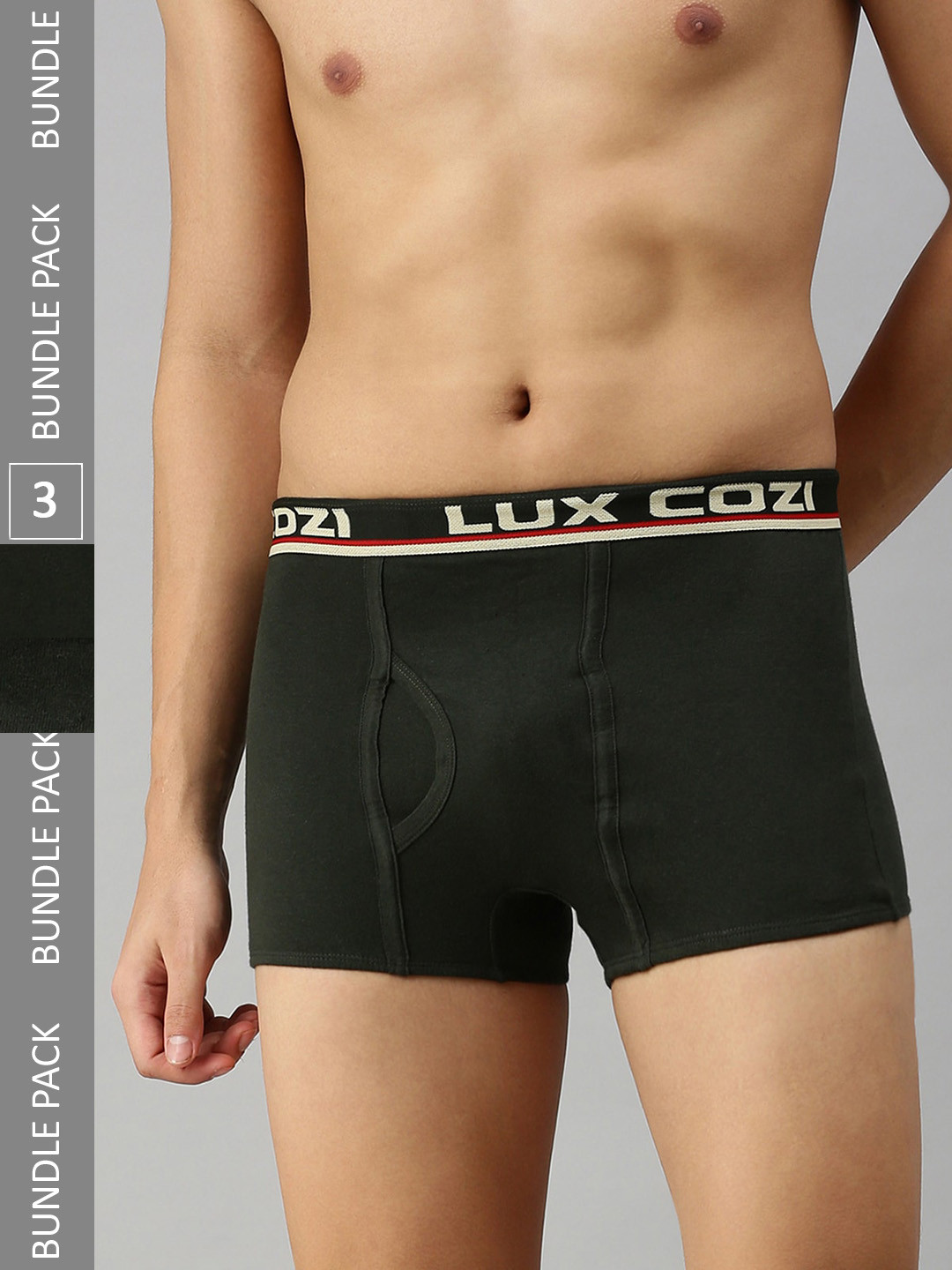 

Lux Cozi Men Pack of 3 Mid-Rise Short Length Trunk, Grey