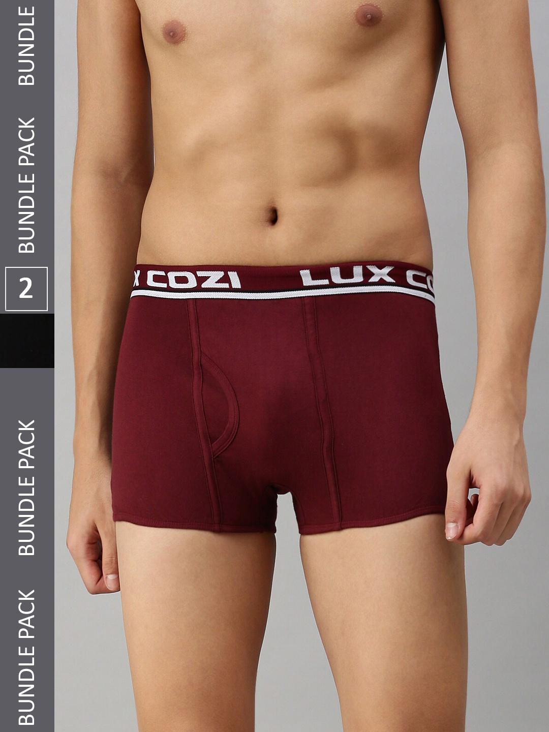 

Lux Cozi Men Pack Of 2 Cotton Mid-Rise Trunks, Black