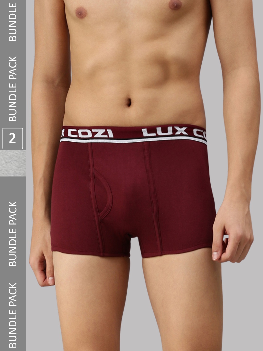 

Lux Cozi Men Pack Of 2 Mid-Rise Trunks COZI_BIGSHOT_SLP_GM_MRN_2PC, Grey melange