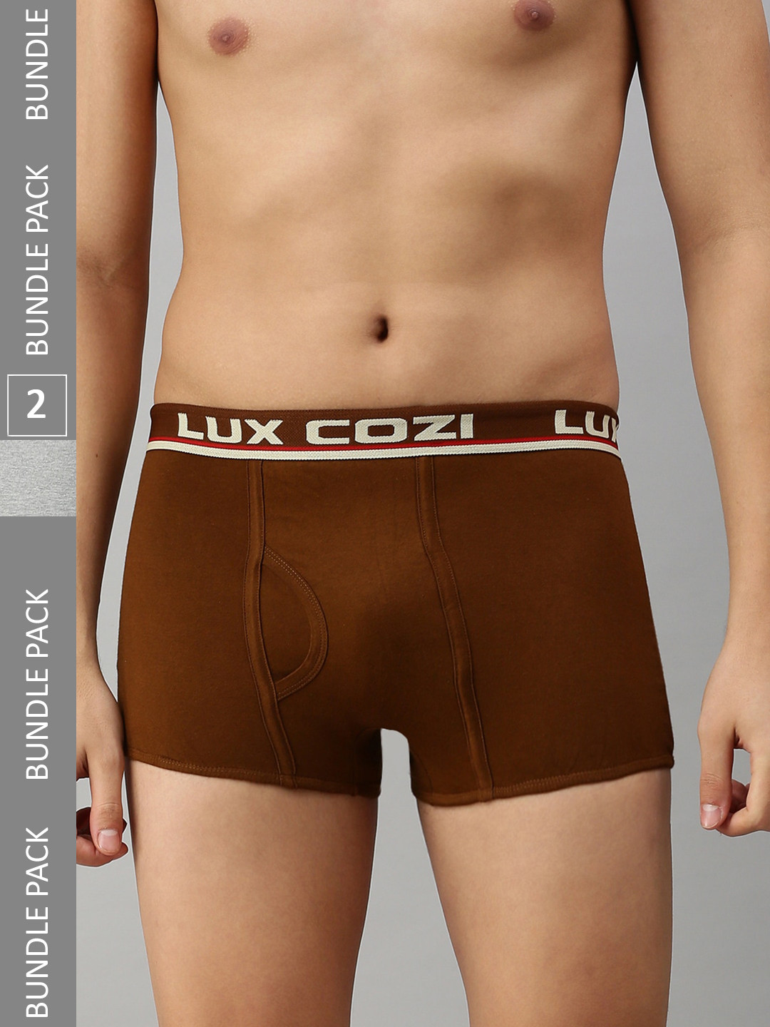 

Lux Cozi Men Pack Of 2 Mid-Rise Trunks, Grey melange