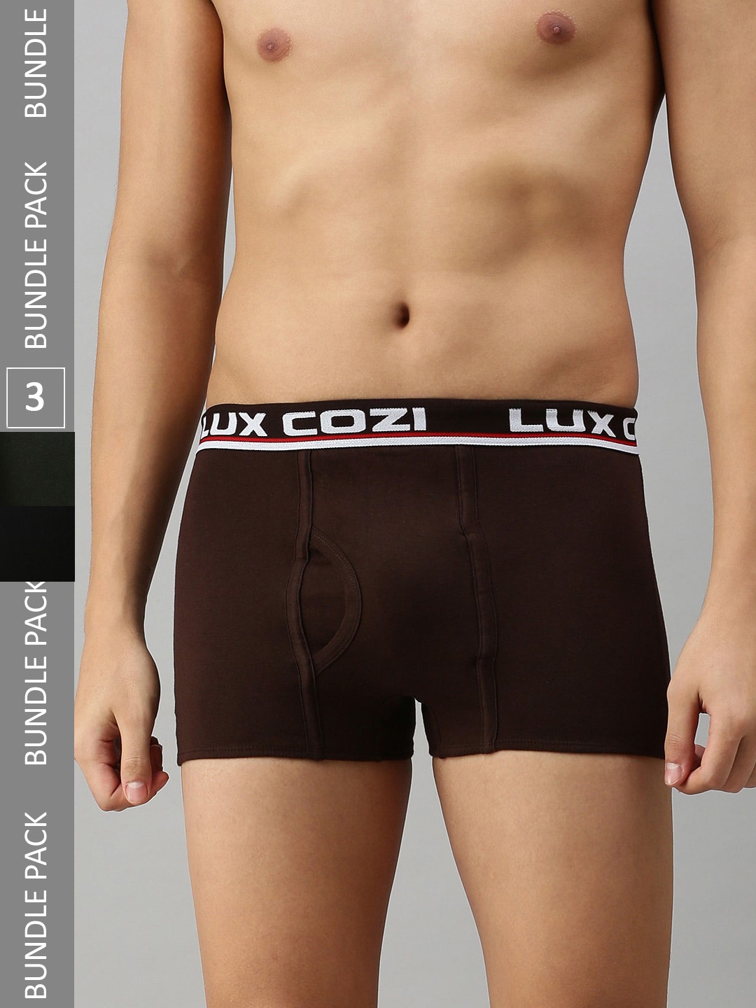 

Lux Cozi Pack Of 3 Brand Logo Printed Knitted Trunk COZI_BIGSHOT_SLP_BLK_BRN_DG_3PC, Black