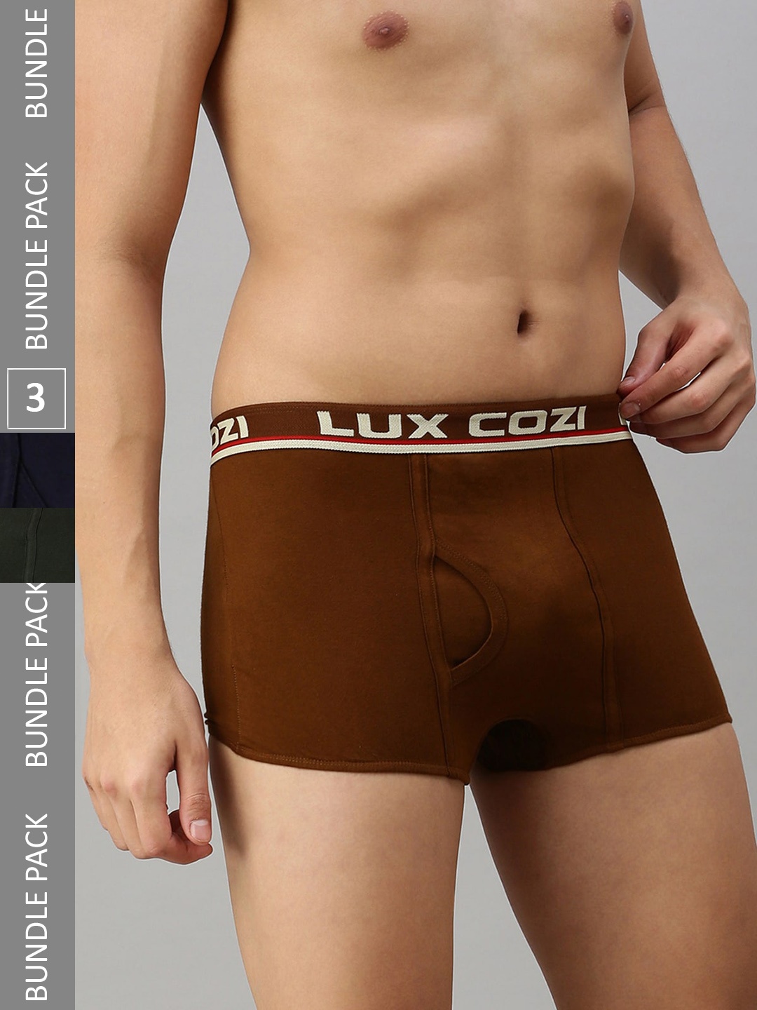 

Lux Cozi Men Pack Of 3 Mid-Rise Trunks, Grey